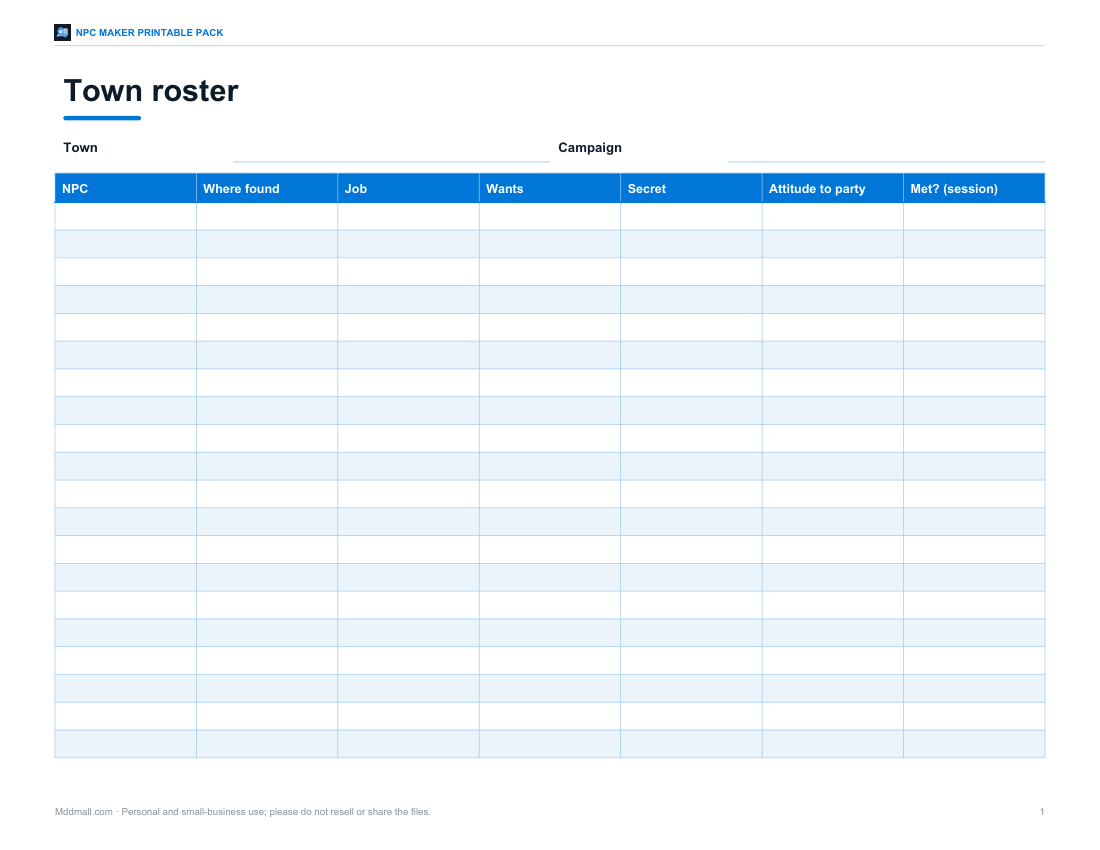 Preview of the first page of Town roster (PDF/DOCX/XLSX)